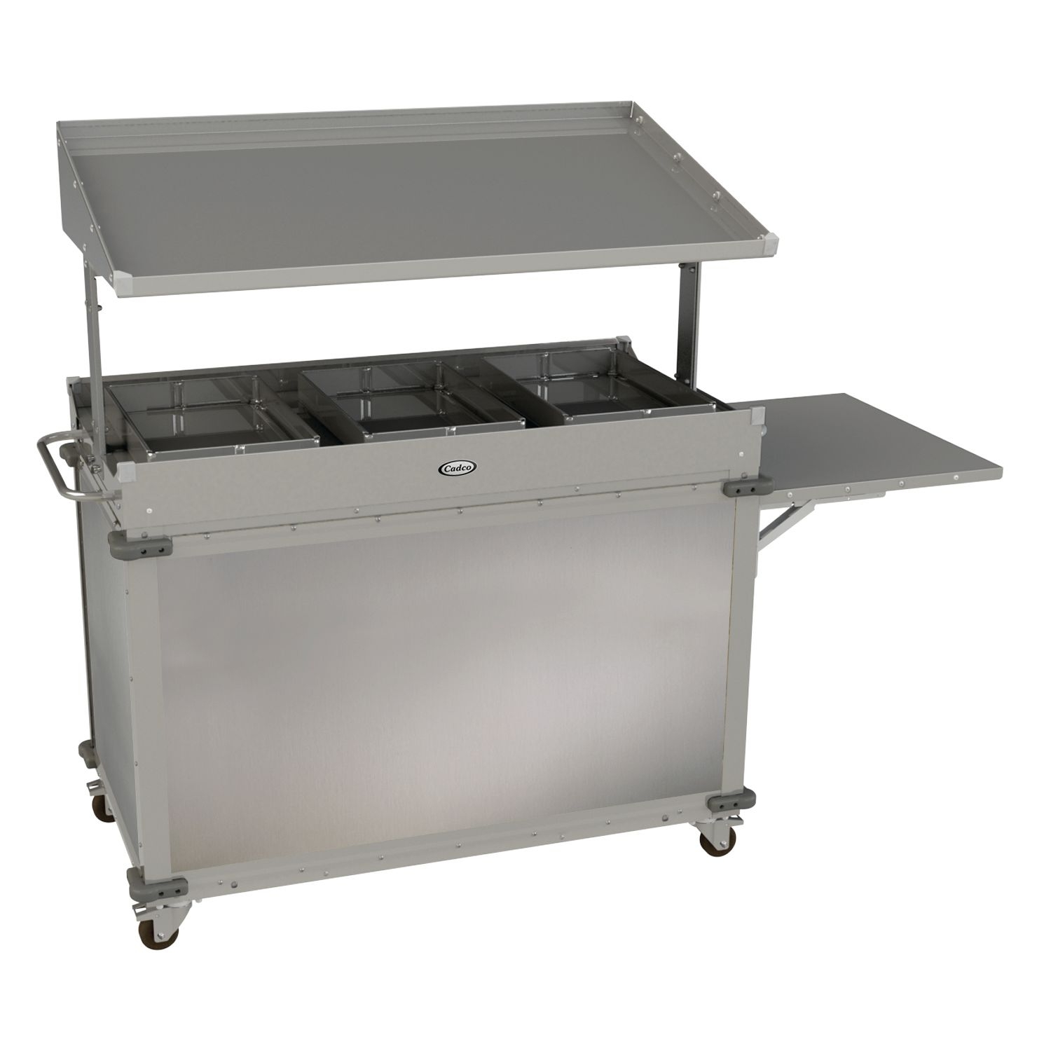 Cadco MobileServ Stainless Steel Standard 3-Bay Mobile Grab and Go Cart, 74 1/2 x 60 x 30 inch