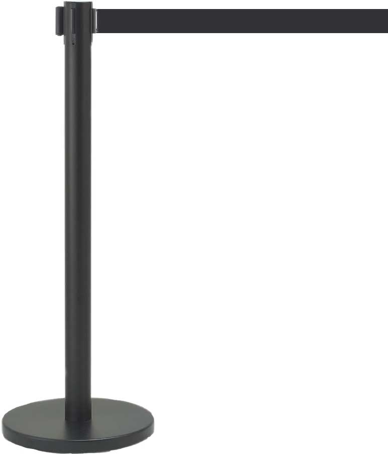Aarco Form-A-Line (TM) Black Finish Crowd Control System with 7 feet Slow Retracting Black Belt