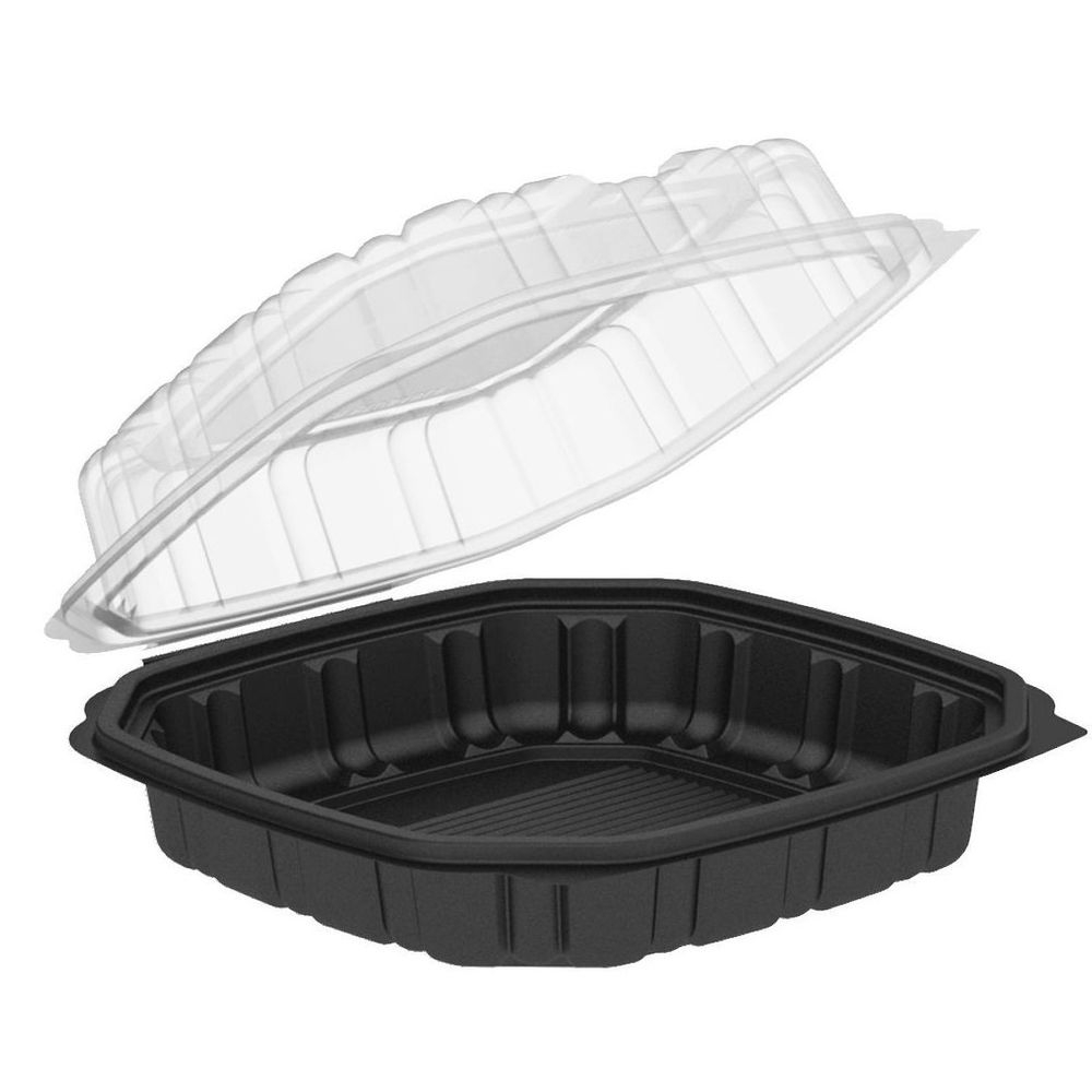 Culinary Classics Polypropylene Black Base 1 Compartment Hinged Container with Clear Lid, 9 x 9 inch -- 120 per case