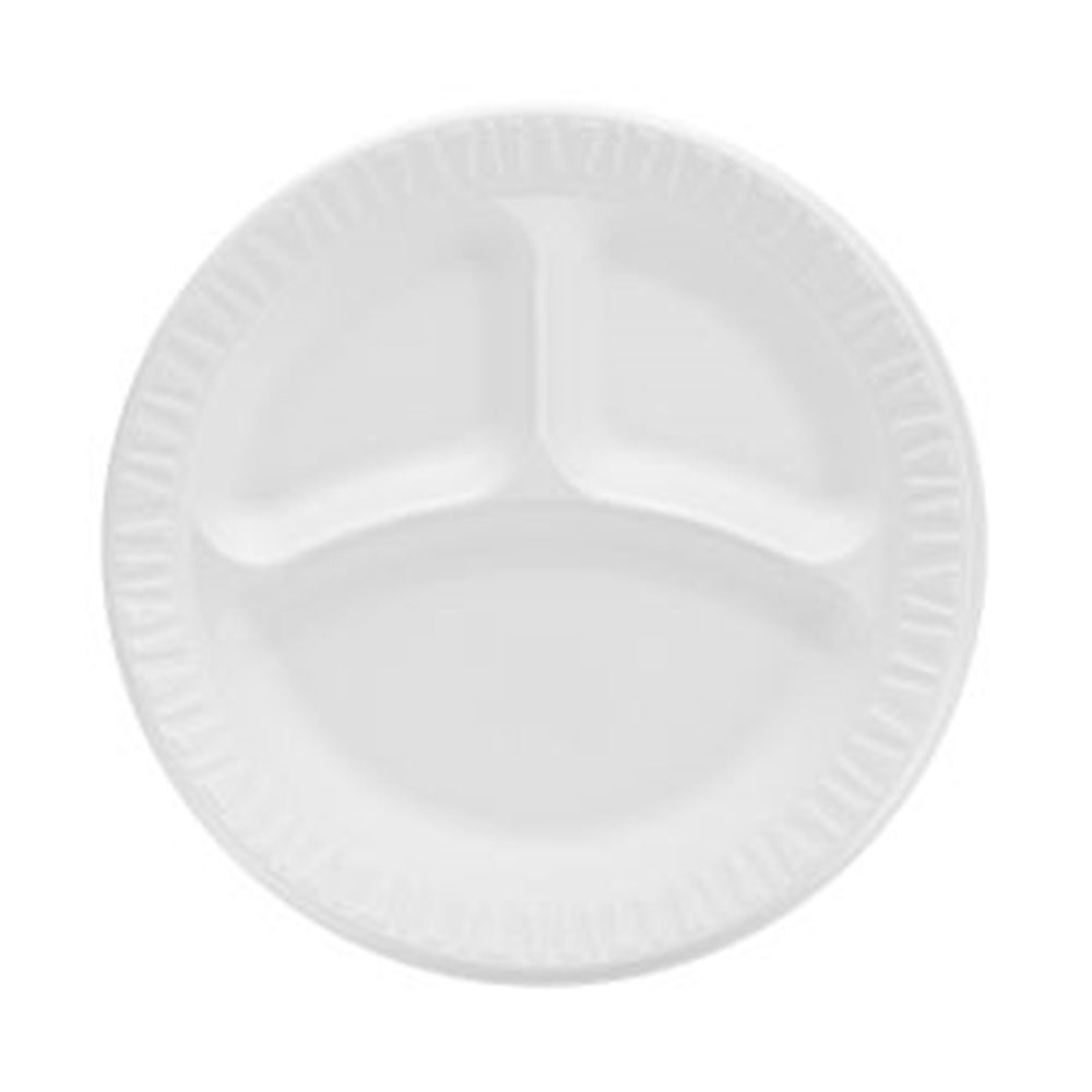Concorde White XPS Non-Laminated Foam 3-Compartment Plate, 9 inch -- 500 per case