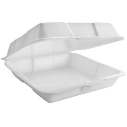 Grupo Industrial Reyma White Large Expanded Polystyrene Foam 1 Compartment Hinged Container, 9 x 9 x 3 inch -- 200 per case