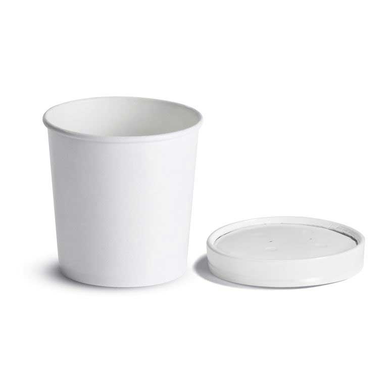 Huhtamaki Streetside White Poly-coated Paper Food Container with Vented Lid, 16 Ounce Capacity -- 250 per case