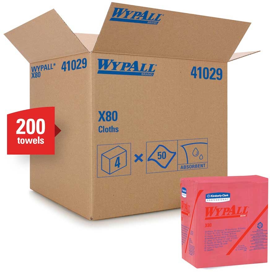 WypAll X80 Red 1/4 Fold Shop Towel, 12.5 x 12 inch -- 200 per case