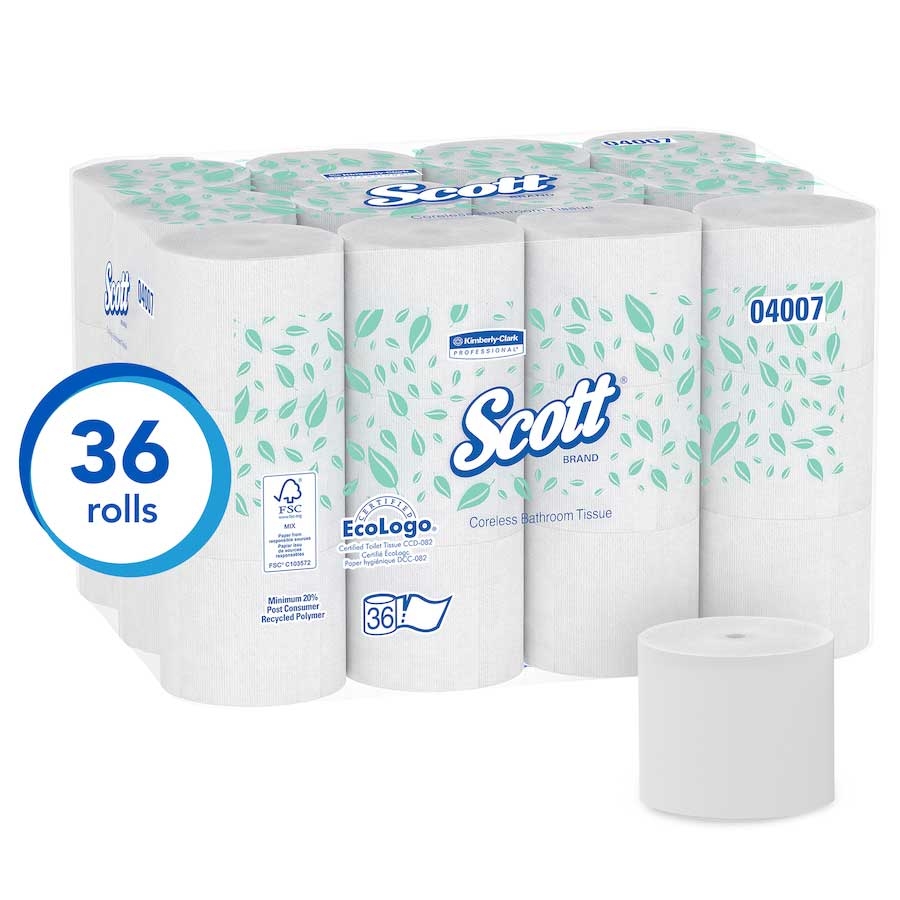 Scott Essential Coreless 2-Ply Standard Roll Toilet Paper - 1000 sheets per roll -- 36 rolls per case