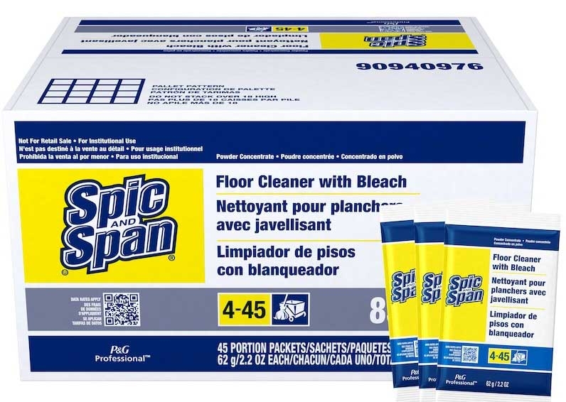 Spic and Span Floor Cleaner with Bleach Concentrate Powder Packet, 2.2 Ounce -- 45 per case
