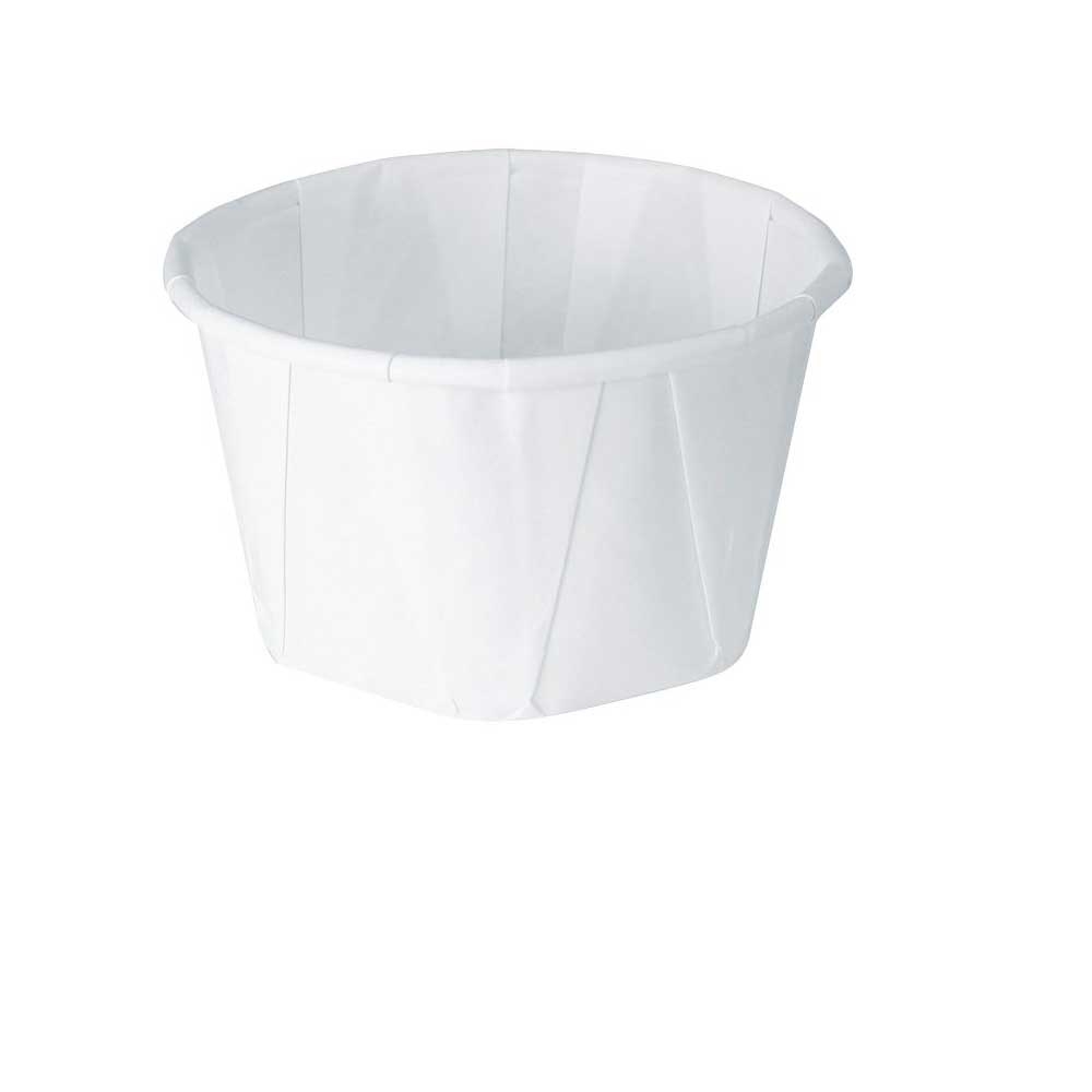 Solo White Cylindrical Wax Treated Paper Souffle Cup, 3.25 Ounce Capacity -- 5000 per case