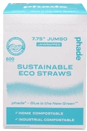 Phade Jumbo Blue Unwrapped Straw, 7.75 inch -- 6000 per case