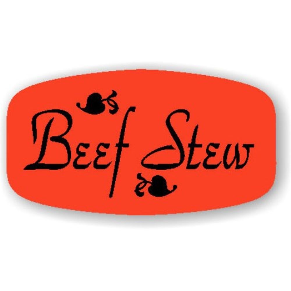 Bollin Red Glo Short Oval Beef Stew Label, 0.62 x 1.25 inch -- 1000 per roll