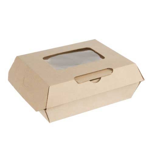 Burrows Kraft Corrugated Cardboard Insulated Hinged Container with Window -- 300 per case
