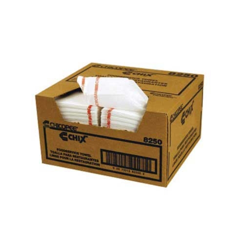 Chicopee Chix White Rayon/Polyester Foodservice Towel with Red Logo, 13 1/2 x 24 inch -- 150 per case