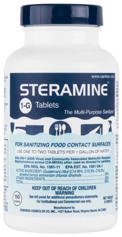 Steramine 1G Sani-Tablet, 8 Ounce - 150 count per pack -- 6 per case