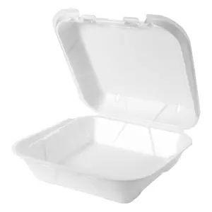 Genpak White Foam Medium Snap It Lock Vented Hinged Square Container, 8.25 x 8 x 3 inch -- 200 per case.