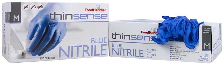 FoodHandler Thinsense Powder Free Medium Blue Nitrile Gloves -- 1000 per case