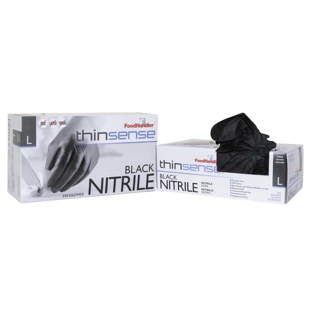 FoodHandler Black Large Powder Free Nitrile Gloves -- 1000 per case