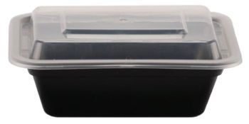 Kari-Out Max Seal Plus Polypropylene Microwaveable Medium Rectangular Black Base with Clear Lid Container, 8 x 6 inch -- 150 per case.