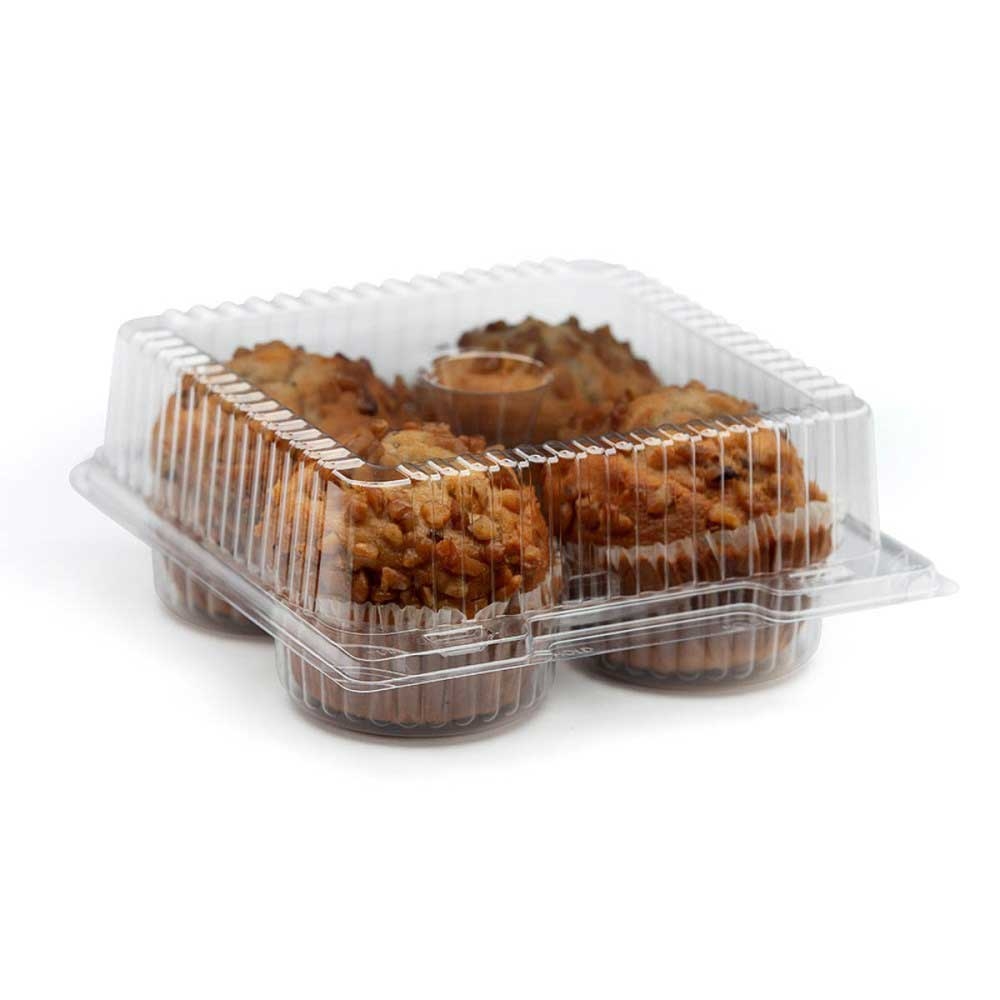 WNA Holley PET Clear 4 Compartment Muffin Container, 6.75 x 6.76 x 2.61 inch -- 330 per case