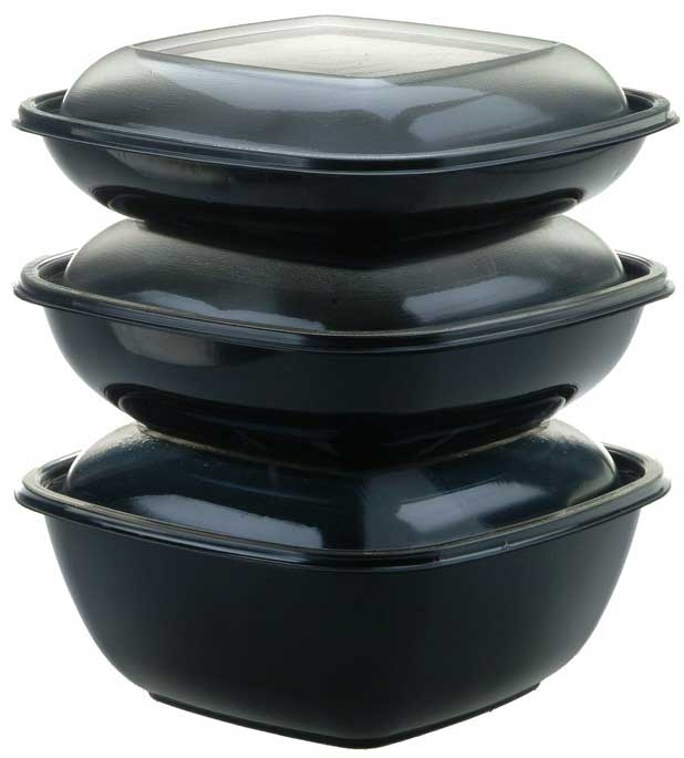 Sabert PETE Black Square Bowl, 80 Ounce -- 50 per case