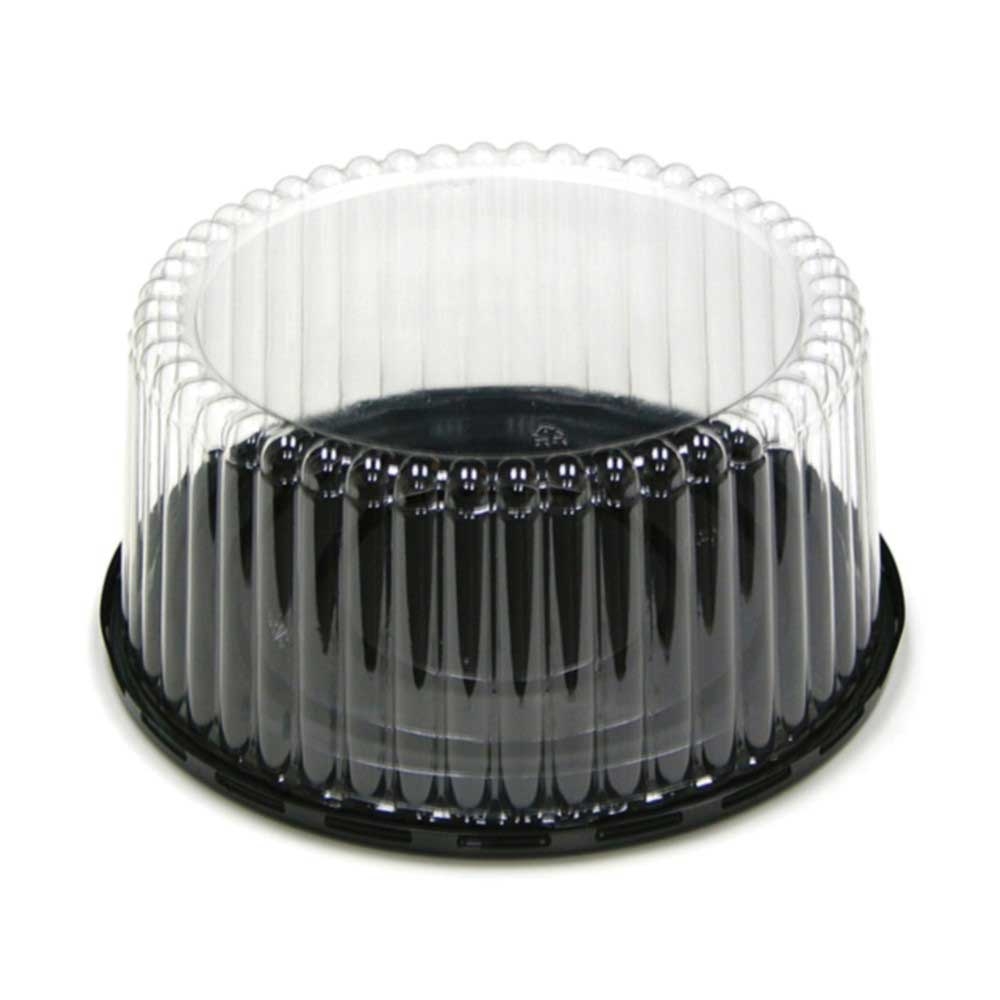 Packaging With Perfection Black PET 8 inch Cake Container with 9 inch Fluted Dome Lid -- 100 per case