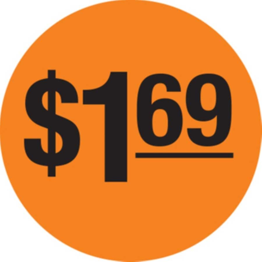 Adhesive Label Circle Red Glo Dollar 1.69 Pre-Priced Label, 1.5 inch -- 1000 per roll