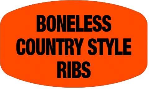 Adhesive Label Red with Black Print Boneless Country Style Ribs Label, 4 x 4 x 1 inch - 1000 count per roll