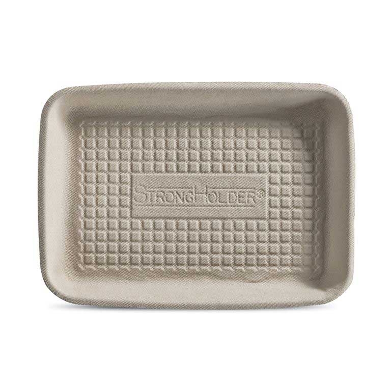 Huhtamaki StrongHolder Beige Molded Fiber Carry Tray, 6 x 8 x 1 inch -- 12 per case
