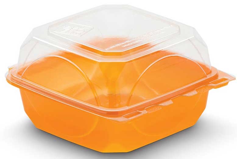 The Bottle Box Tangerine/Clear Polyethylene Terephthalate Hinged Container, 22 Ounce -- 250 per case