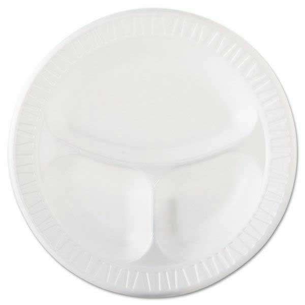 Reyma Expanded Polystyrene Foam Unlaminated Heavy 3-Compartment Round White Dinner Plate, 10.25 inch -- 500 per case