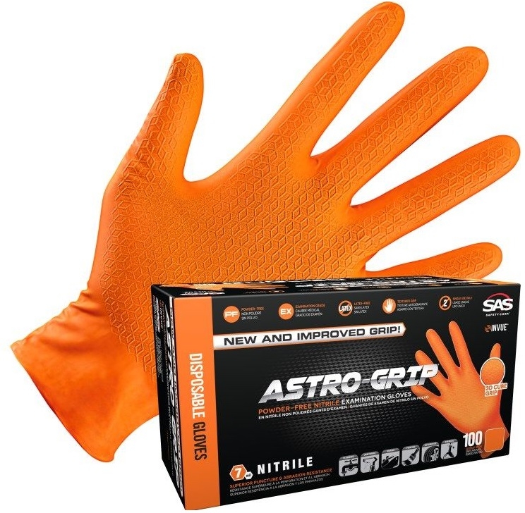 Sas Safety Corp Astro Grip Powder Free Orange 7 Mil Nitrile Exam Grade Large Disposable Gloves -- 1000 per case