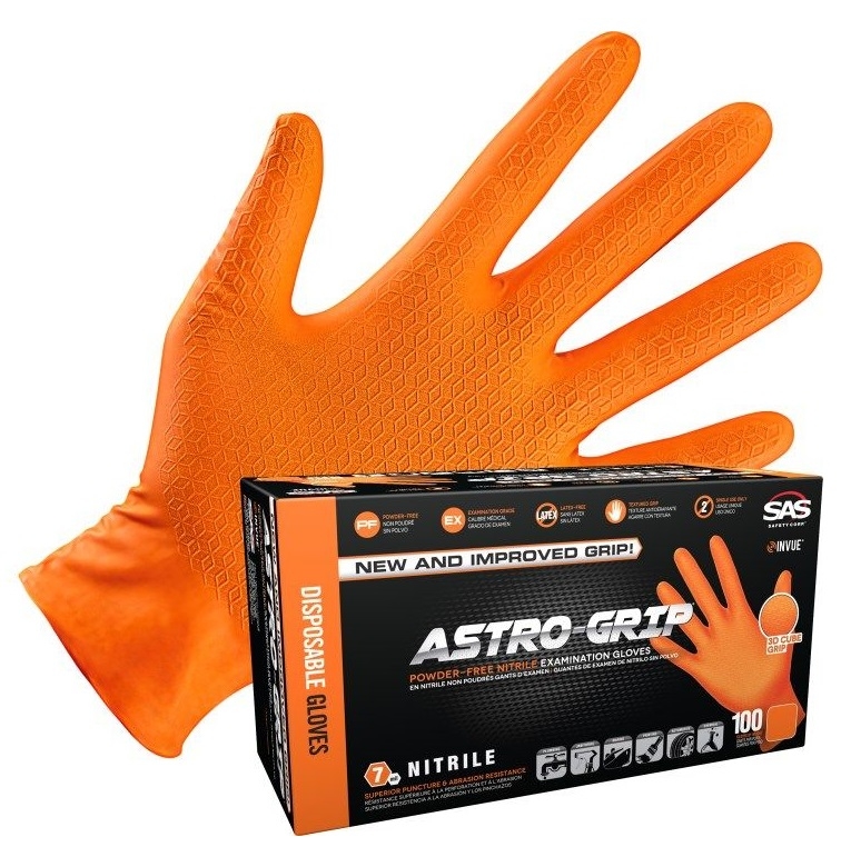 Sas Safety Corp Astro Grip Powder Free Orange 7 Mil Nitrile Exam Grade XL Disposable Gloves -- 1000 per case