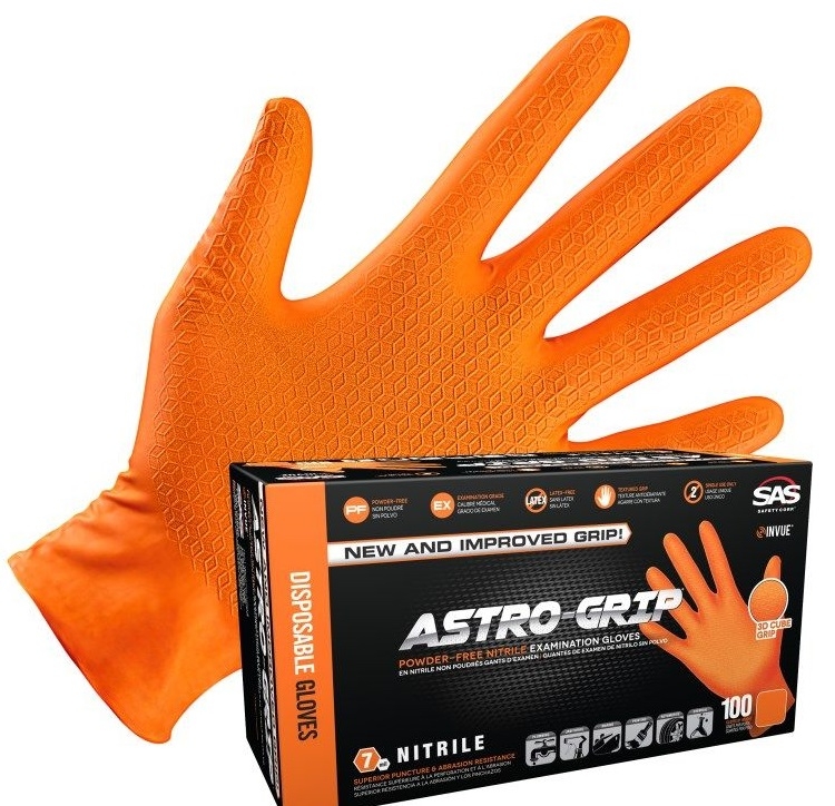 Sas Safety Corp Astro Grip Powder Free Orange 7 Mil Nitrile Exam Grade XXL Disposable Gloves -- 100 per case