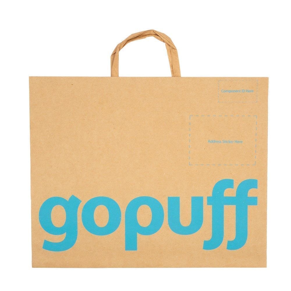 American Paper Bag Gopuff Small Kraft/Blue Bag with Flat Handle -- 500 per case.