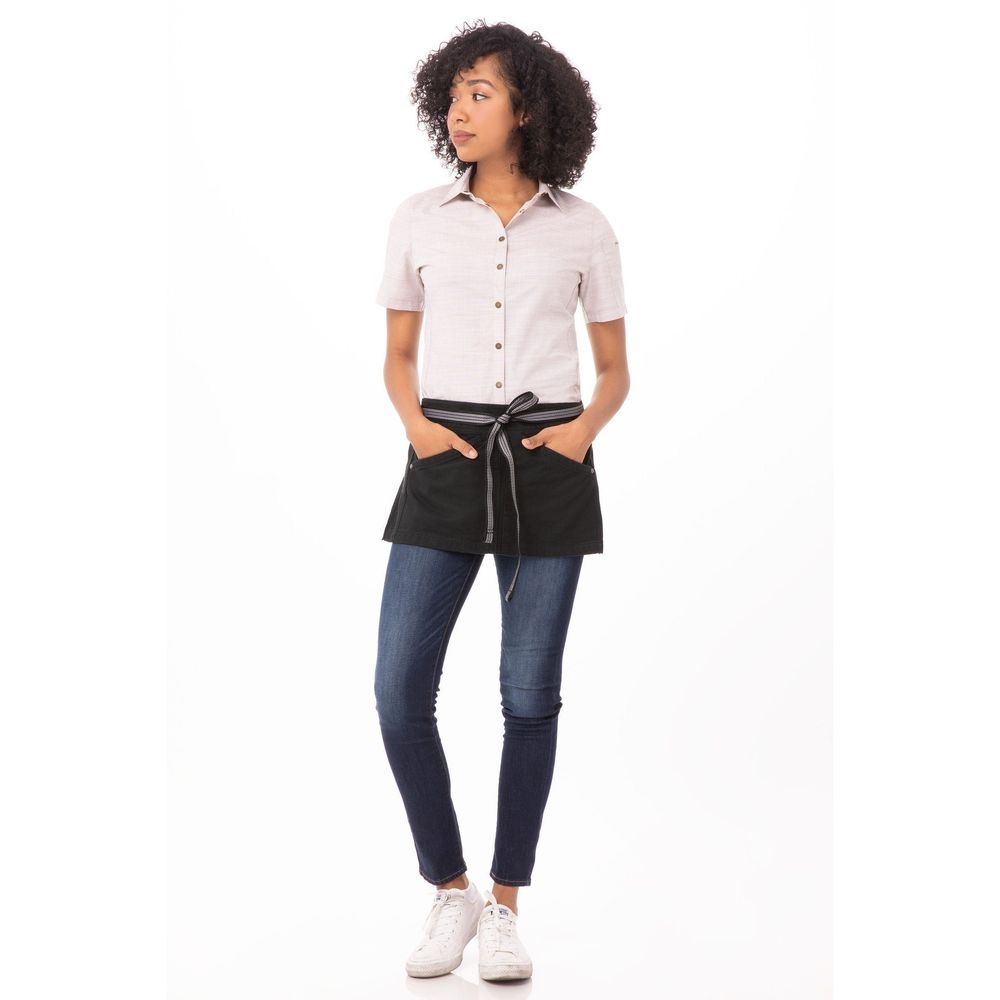 Chef Works Jet Black Berkeley Waist Snap Apron for Unisex, 12 inch Long x 23 inch Wide