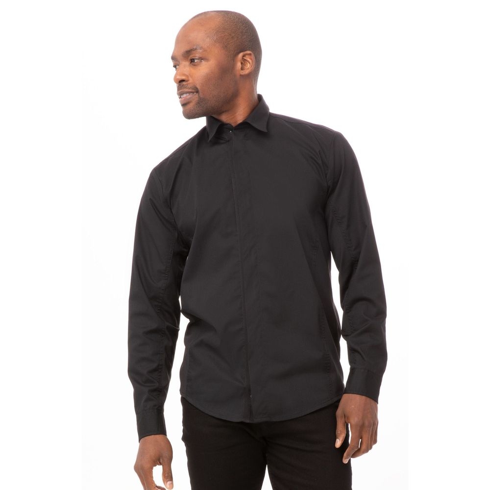 Chef Works Black Medium Modern Fit Shelby Zip Front Shirt for Men