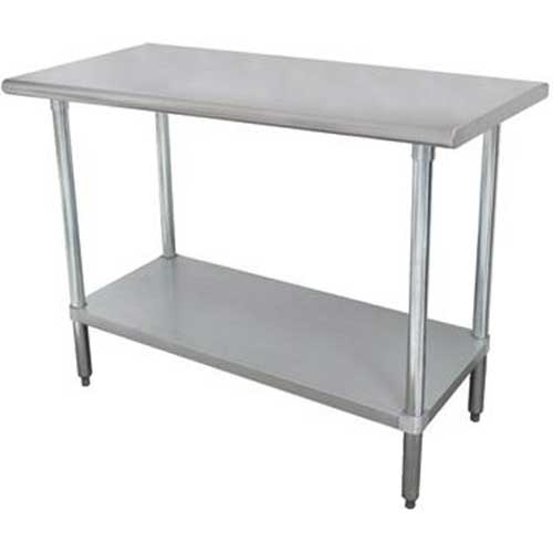 Premium Stainless Steel, Flat Top Work Table With Galvanized Legs and Undershelf, 24 x 120 inch.