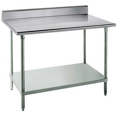Standard Stainless Steel Work Table, 5 inch Back Splash with Galvanized Legs and Undershelf, 30 x 30.