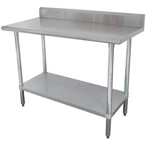 Super Saver Stainless Steel Work Table, 5 inch Back Splash With Stainless Steel Legs and Undershelf, 30 x 108.
