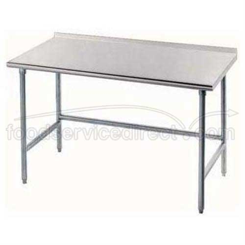 Super Saver Stainless Steel Work Table, 1 1/2 inch Rear Splash With Stainless Steel Legs, Open Base, 30 x 108.