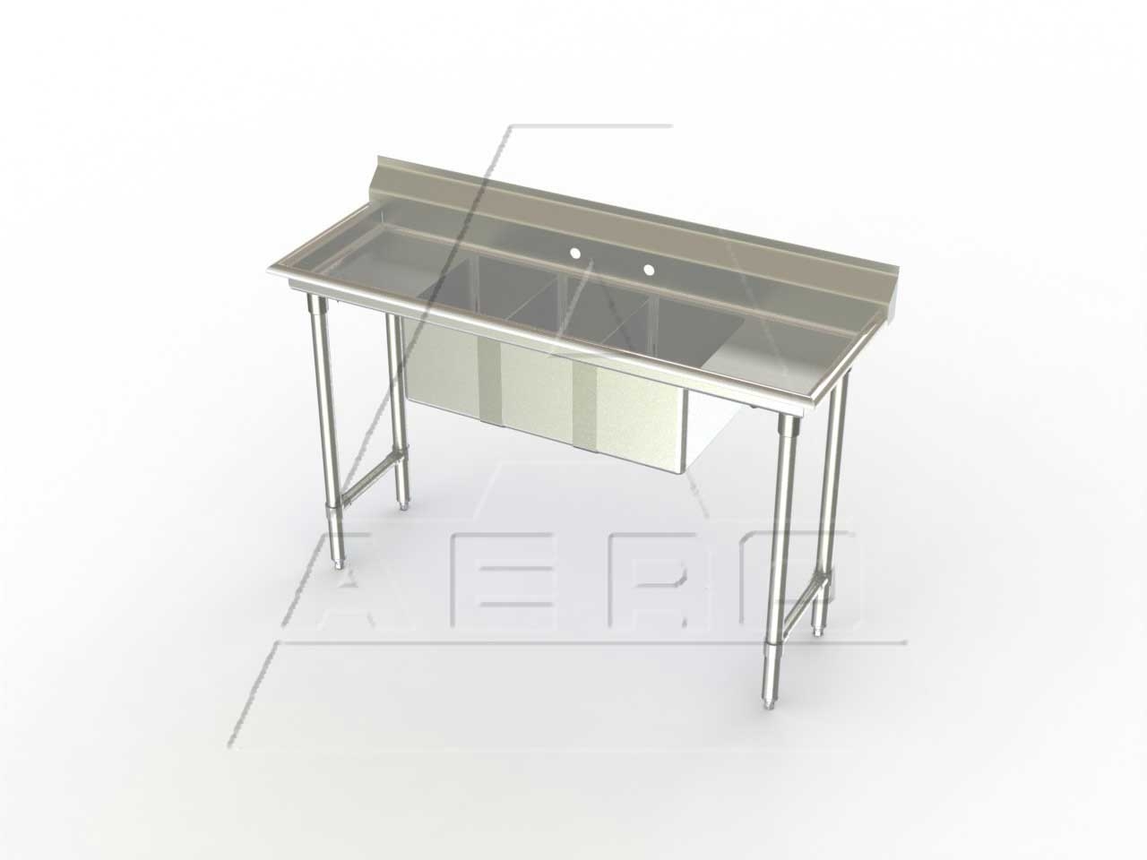 Aero 16 Gauge 430 Stainless Three Compartment NSF Convenience Store Sink, 21 x 50 x 18 inch.