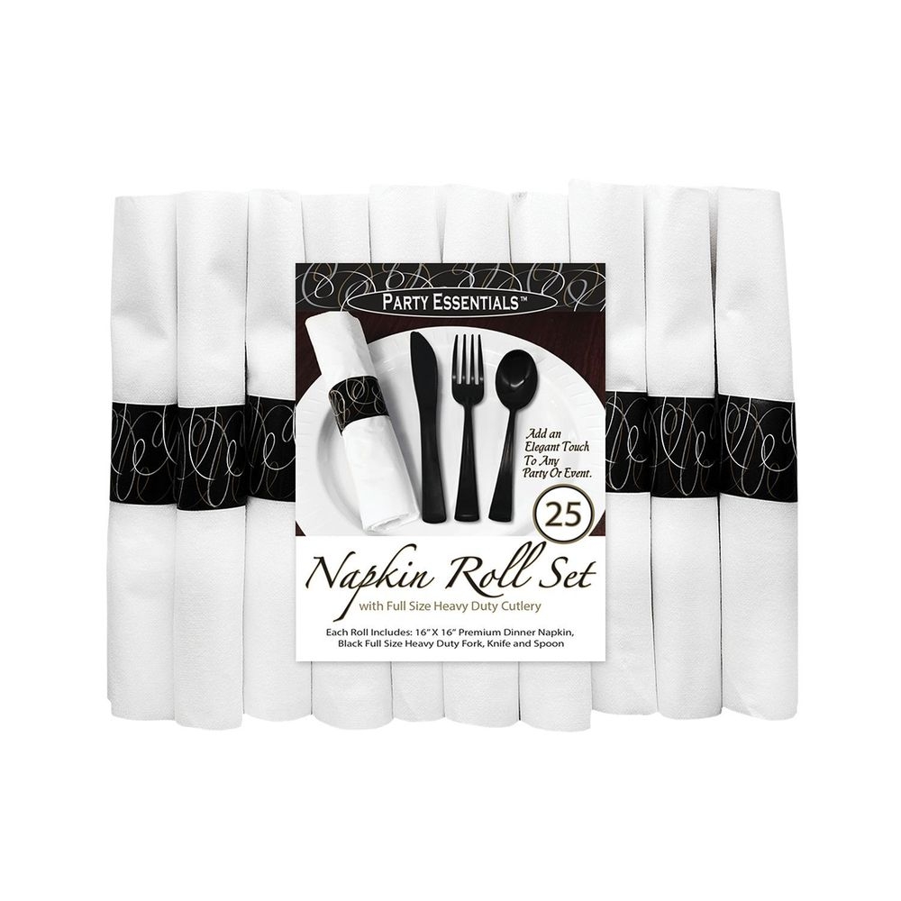 Northwest Enterprises Party Essentials Napkin Roll with Heavy Duty Cutlery Bag Set -- 100 set per case