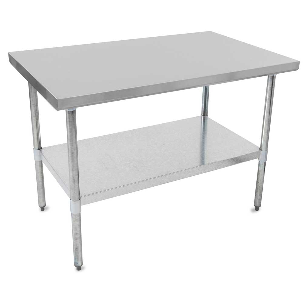John Boos 18 Gauge Stainless Steel Economy Flat Top Work Table with Galvanized Base and Shelf, 30 x 30 inch.