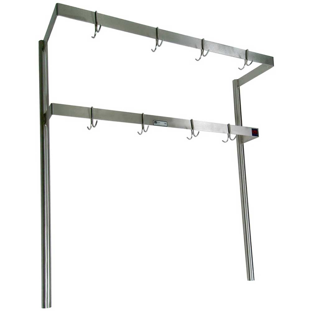 John Boos Table Mount Double Bar Stainless Steel Pot Rack, 60 inch.