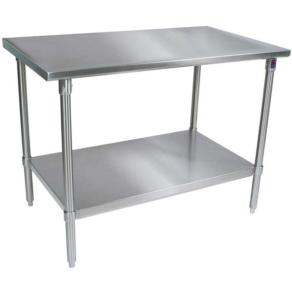 John Boos 14 Gauge Stainless Steel Base Flat Top Work Table with Adjustable Shelf, 36 x 24 inch.