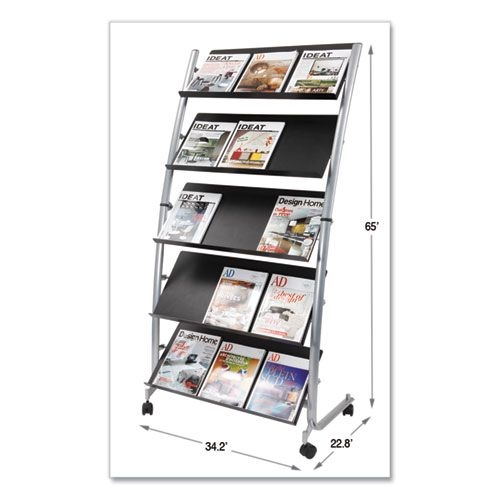Alba Silver Gray/Black Mobile Literature Display, 32.38x x 20.13 x 65.38 inch