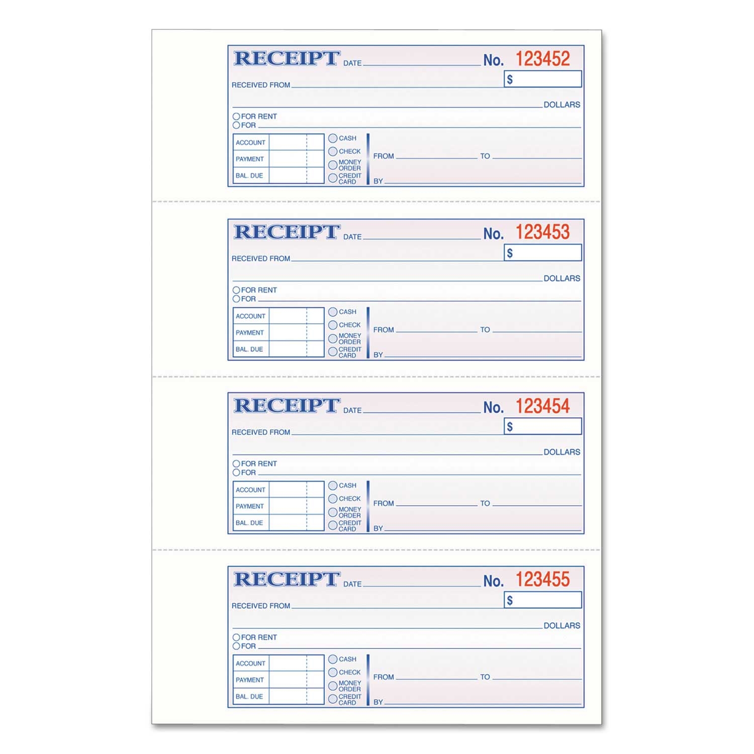 Adams 3 Part Carbonless White Hardbound Receipt Book, 7 x 2 3/4 inch - 200 sets per book
