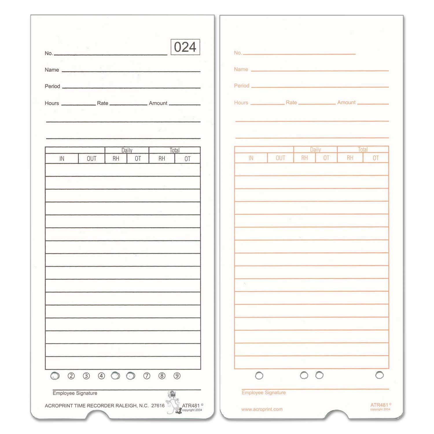 Acroprint Time Card For ATR480 Totalizing Electronic Time Clock, 7 1/2 x 3.35 inch -- 50 per case