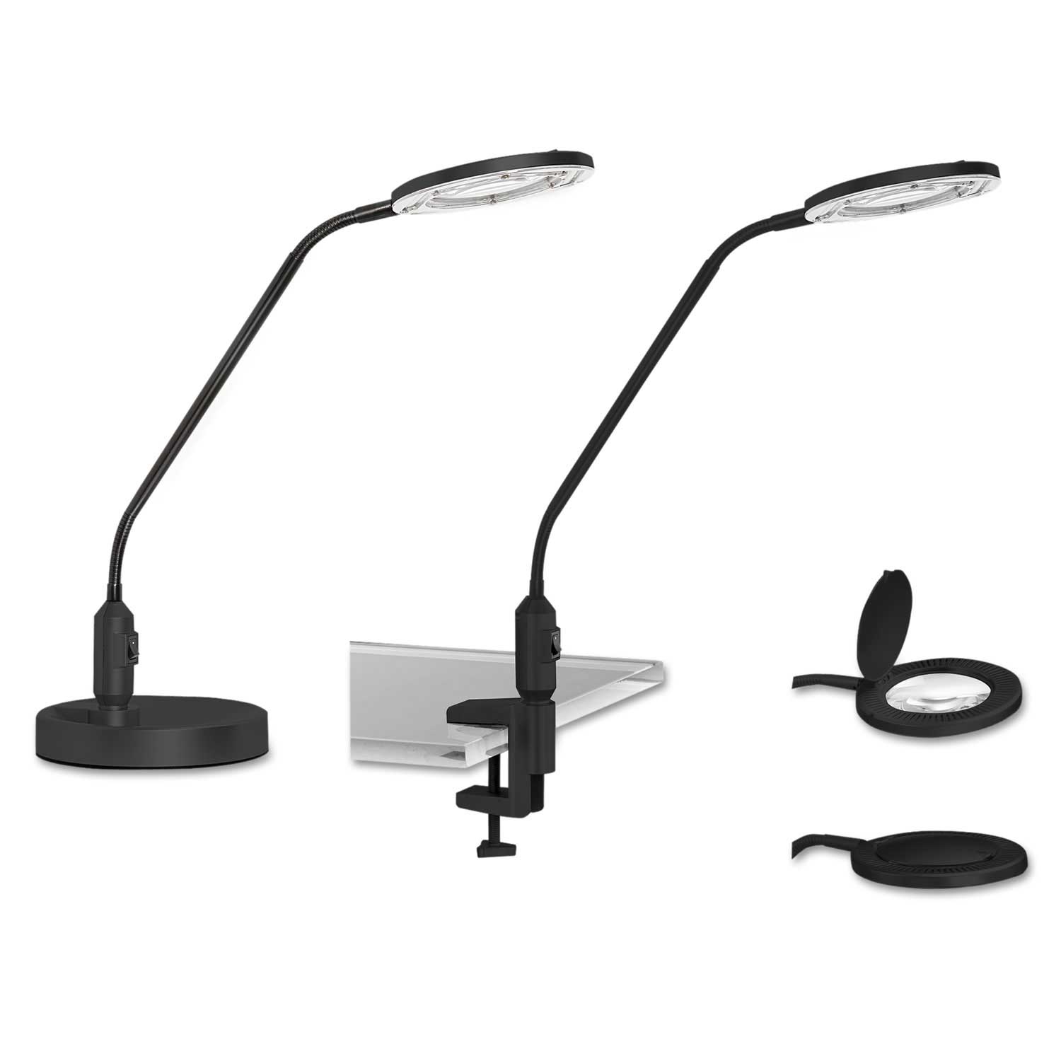 Alera Black 3 Diopter Clamp On Desktop LED Magnifier Lamp, 6 7/8 x 16 3/4 x 16 5/8 inch