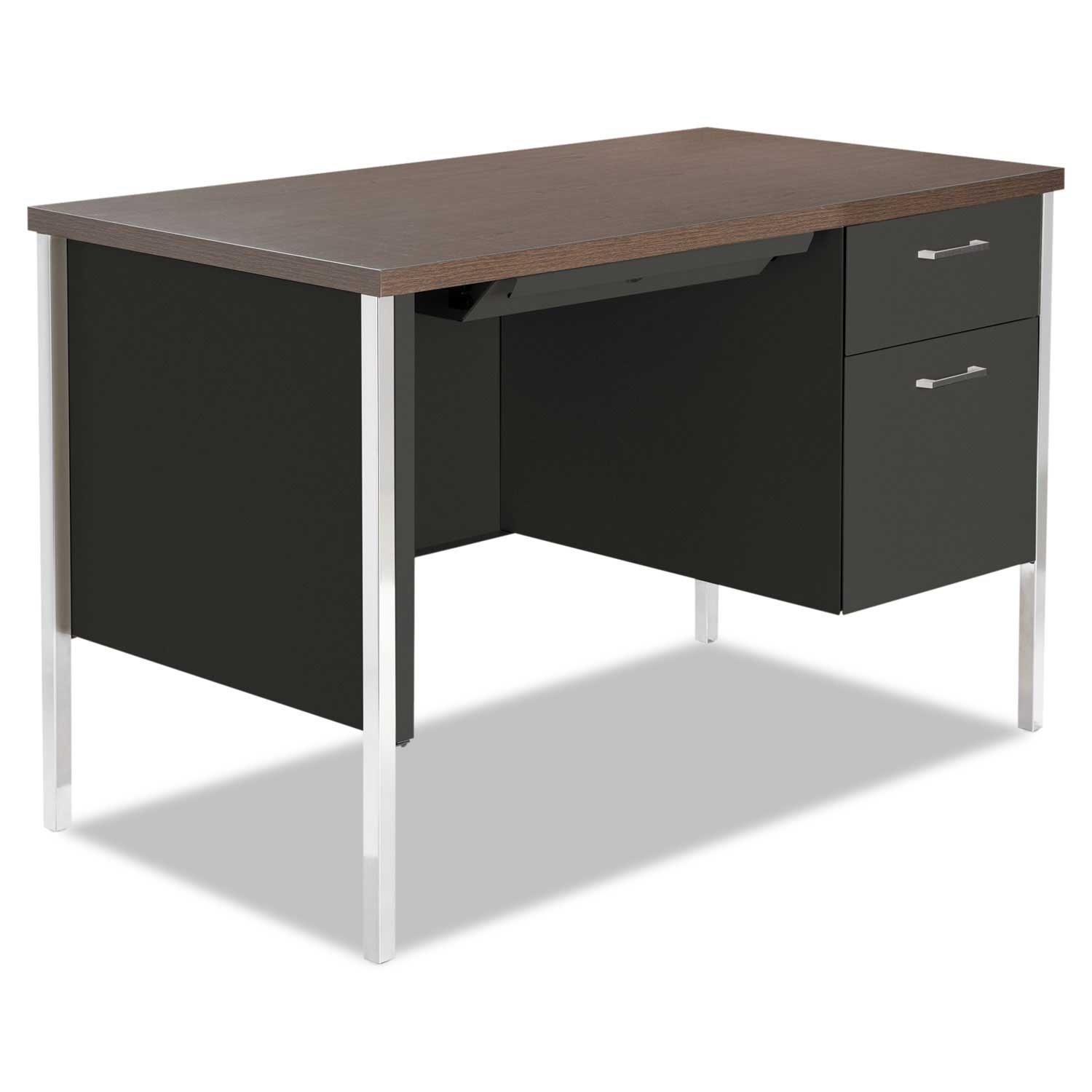 Alera Mocha/Black Single Pedestal Steel Desk, 45-1/4 x 24 x 29-1/2 inch