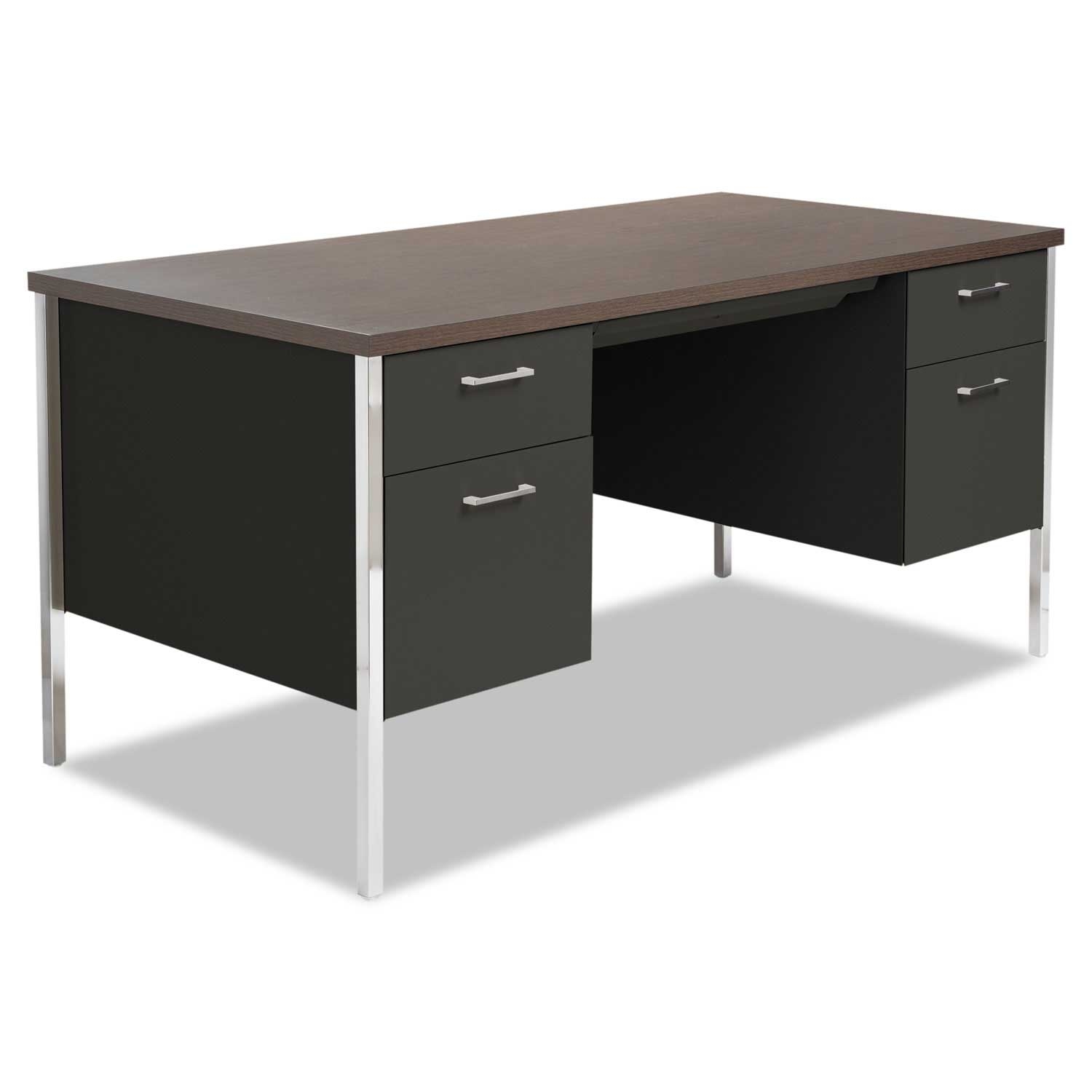 Alera Mocha/Black Double Pedestal Steel Desk, 60 x 30 x 29-1/2 inch