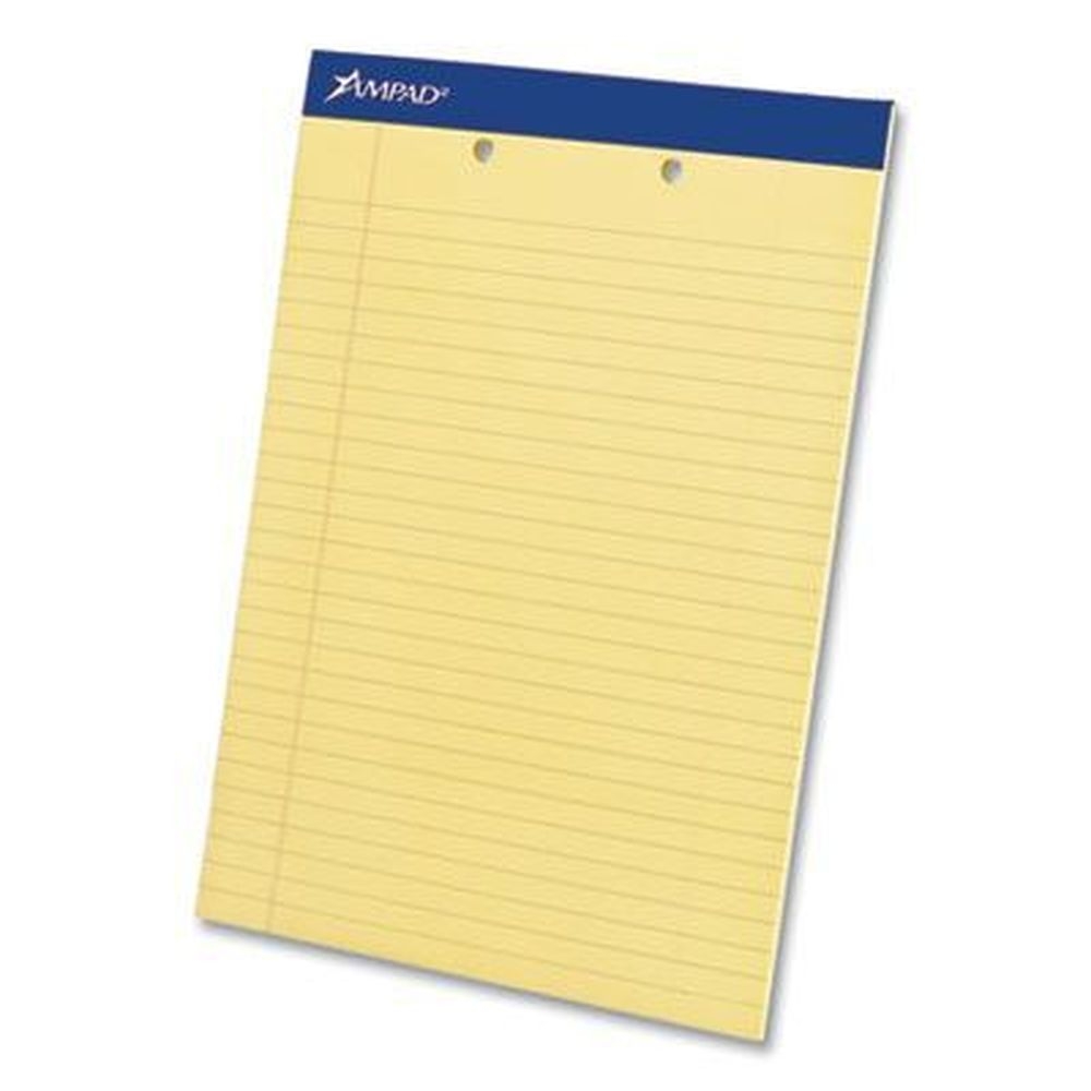 Ampad Wide/Legal Rule 50 Canary-Yellow 8.5 x 11.75 Sheets Perforated Writing Pad with Top 2 Hole Punch -- 12 per case