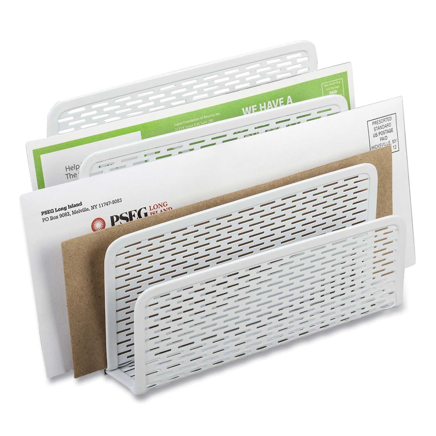 Artistic White Urban Collection Punched Metal Three Section Letter Sorter, 6.5 x 3.25 x 5.5 inch